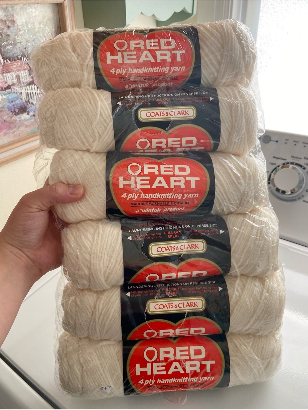 Vintage Red Heart Wintuk Yarn Off White Cream 6-Skein Pack Matching Dye Lot